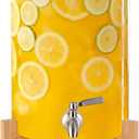 Glass Drink Dispenser, 2 gallons, With faucet wood stand Easy flow control, great for parties, bars & restaurants Large Glass Cold Beverage Dispensers.(2 gallon)