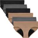 Hanes Girls' Comfort, Period. Boys'hort & Hipster Period Underwear, Moderate Protection (14, Hipster - Black/Grey/Tan - 6 Pack)