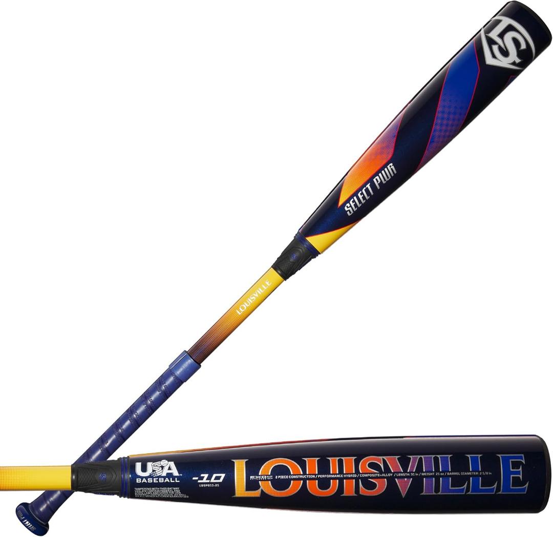 Louisville Slugger 2025 Select PWR USA Baseball Bats: -10/-8/-5 Drop (Black/Yellow/Blue)