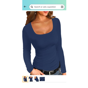 Reoria Women Ribbed Long Sleeve Square Neck Slim Fit Stretchy Basic T Shirts Tops M
