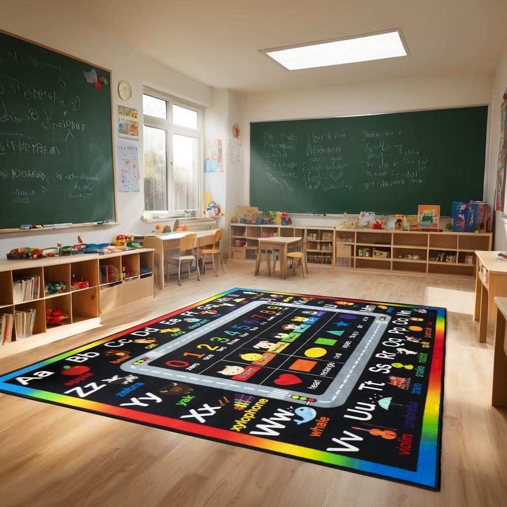 Classroom Rugs for Preschool, Daycare Rug for Classroom,Large Classroom Rug Elementary,Learning Alphabet Educational Rugs for Kids Playroom, Nursery(13'x7'7'', Black) Classroom Rugs for Preschool, Daycare Rug for Classroom,Large Classroom Rug Elementary,Learning Alphabet Educational Rugs for Kids Playroom, Nursery(13'x7'7'', Black)