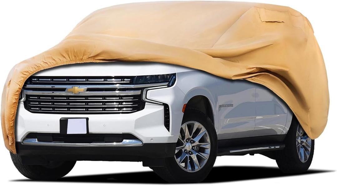 Heavy Duty Outdoor Car Cover Custom Fit for Chevy Suburban,Windproof All Weather Waterproof Sun Rain UV Dust Snow Protection Outdoor Car Covers (Brown)