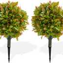 23.6'' Artificial Fall Topiary Ball Trees Set of 2 with Ground Spike,UV Resistant Fake Bushes Artificial Plants, Faux Greenery Plants for Outdoor Front Porch Garden Home Decor