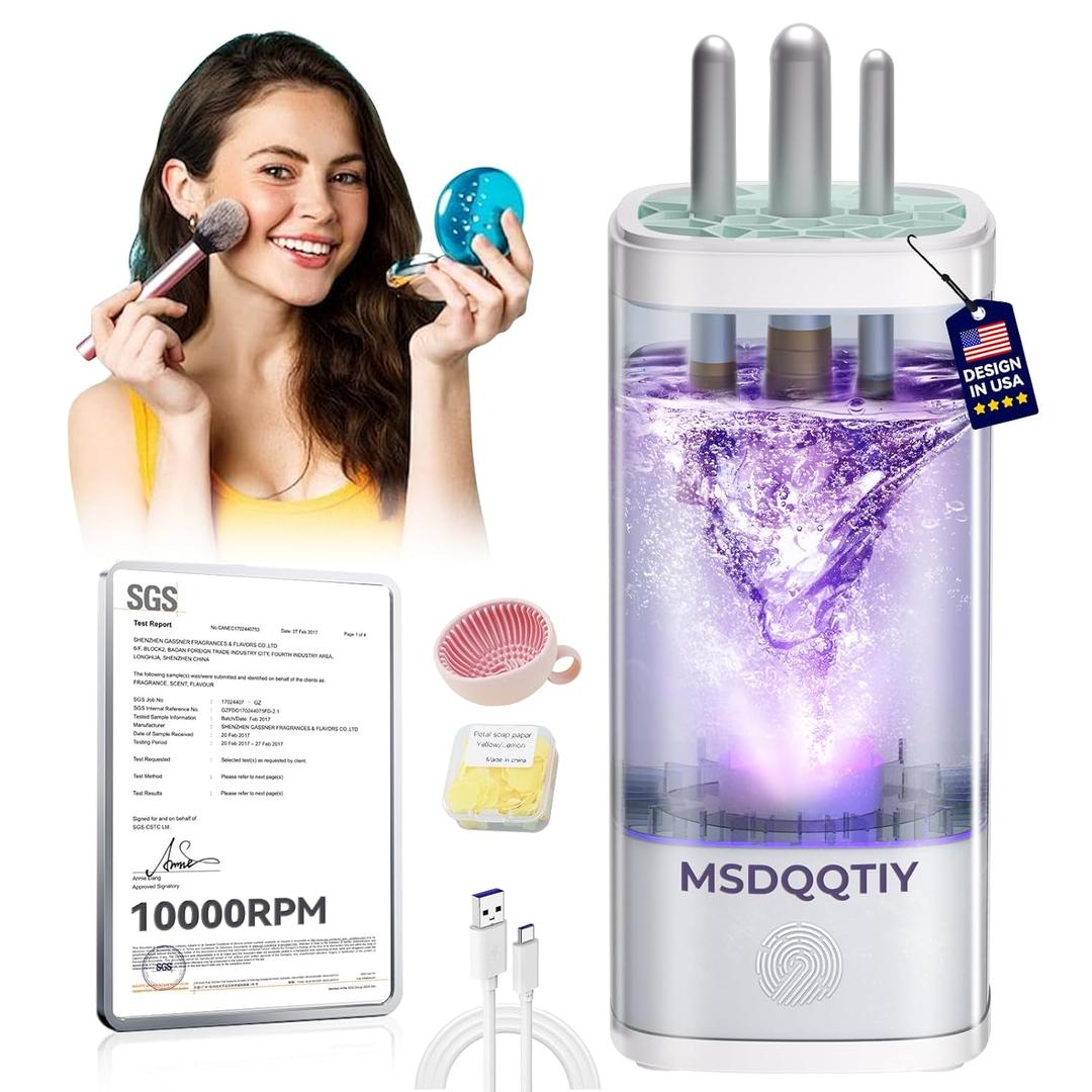 2026 Upgrade Makeup Brush Cleaner MachineNO.1-12X Cleaning PowerElectric Makeup Brush CleanerSGS Certified - 10000RPM Turbo MotorSonic Vortex Cleaning Tech, Suitable for All Brush BrushesWhite