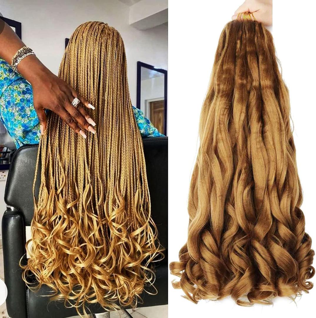 7 Pack French Curl Braiding Hair Pre Stretched Bouncy Braiding Hair Easy Braid Crochet Hair Yaki Texture Synthetic Hair Extensions For Black Women