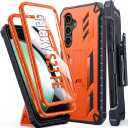 FNTCASE for Samsung Galaxy S23 Case : with Belt-Clip Holster & Kickstand Heavy Duty Rugged Shockproof Protective Phone Shell | Military Grade Protection Durable Cover for Galaxy S23 - Orange