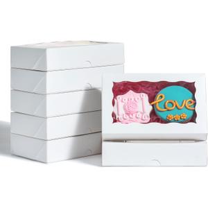 RomanticBaking 50 Pack White Cookies Boxes 7 x 4 3/8 x 1 1/2inches Auto-Popup Sturdy Bakery Boxes with Window,Macaron Boxes Hot Chocolate Bombs Boxes Cakesicle Boxes