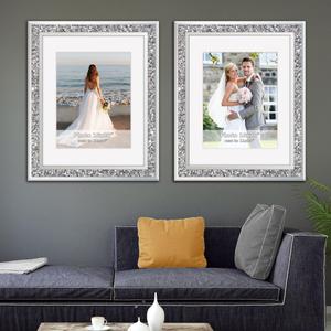 Big Mirror Photo Frame 16x20inch Mat To 11x14inch Crushed Diamond Bling Sparkle Home Decor, 2 Pack Crystal Silver Glass Wedding Picture Poster Wall Frame.