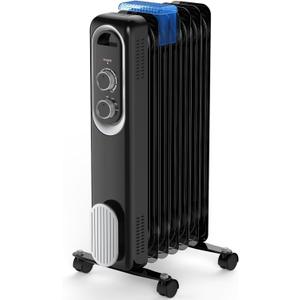 Sweetcrispy Oil Filled Radiator Heater for Indoor Use, 1500W with Adjustable Thermostat, 22.8 * 11.8 * 4.9in, Black