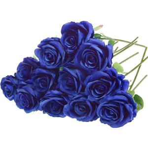 Felice Arts 12 Pack Royal Blue Artificial Flowers with Stems Silk Roses Fake Flowers Bouquet for Wedding Graduation Table Vase Home Kitchen Party DIY Decor