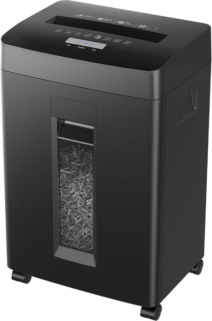 Locksworth 16-Sheet Cross Cut Paper Shredder, 6 Gallon Heavy Duty Commercial Shredder for Home Office, P-4 High Security Shredders for Paper/CD/Credit Card/Staple/Clip, 60 Mins Continuous Running