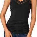 LYANER Women's Lace Trim V Neck Camisole Adjustable Strap Undershirt Tank Stretch Fitted Cami Top (Black, XL)