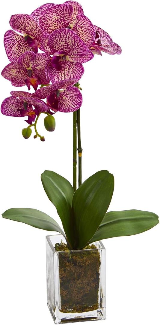 Nearly Natural 24in. Orchid Phalaenopsis Artificial Arrangement in Vase (Pink)