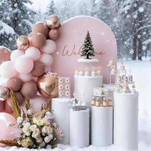 3PCS Cylinder Pedestal Stands for Party, White Round Cylinder Cake Tables Pedestal Stand Display Pillars for Parties Wedding Baby Showers Birthday Event Decor Cylinder Stands for Party, White02