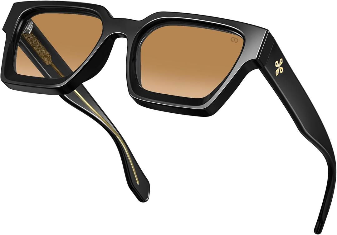 VISOONE Fashion 100% UV400 Protection Rectangle TR90 Y2K Sunglasses Accessories for Women Men RIVER (Black/Gradient Brown)