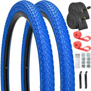 2 Pack 24x2.125 Bike Tires and Tubes Color Blue Red or Black White Wall