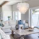 TOCHIC Capiz Shell Chandelier, 6-Light Chandeliers for Dining Room, Gold Coastal Chandelier with Natural Shells, Round Boho Light Fixtures for Bedroom, Living Room, Kitchen and Foyer, W-23.62"