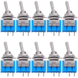 Taiss 10PCS SPST Mini Toggle Switch 2 Pin 2 Position ON/Off Miniature Toggle Switch 6A 125V MTS-101