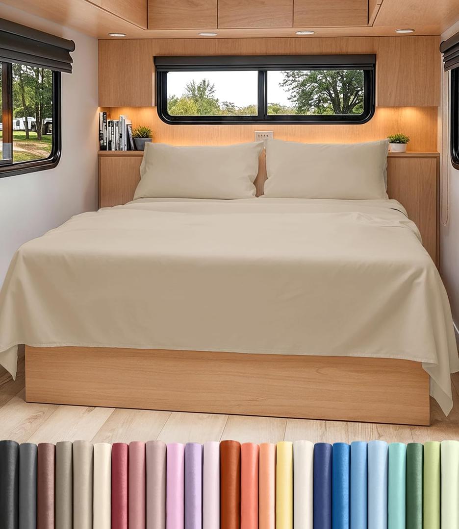 Short Queen Size 4 Piece Sheet Set - RV Short Queen, Ultra-Soft, Breathable & Cooling Bed Sheets Set with Deep Pockets - Hotel Luxury Bedding for Women & Men - Wrinkle Free & Fade Resistant - Cream