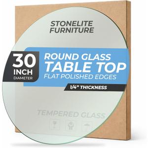 30" inch Round Tempered Glass Table Top - 1/4 inch Thickness & Flat Polished Edge - Clear Surface & Scratch Resistant - Ideal for Dining Room, Kitchen, Side, Office, Patio & Round Coffee Tables