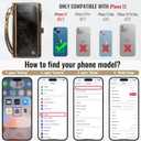 Defencase Compatible with iPhone 13 Case Wallet with RFID Blocking Card Holder for Women and Men, Fashion PU Leather Magnetic Snap Flip Zipper Strap Wallet Phone Case Fit for iPhone 13 6.1", Coffee