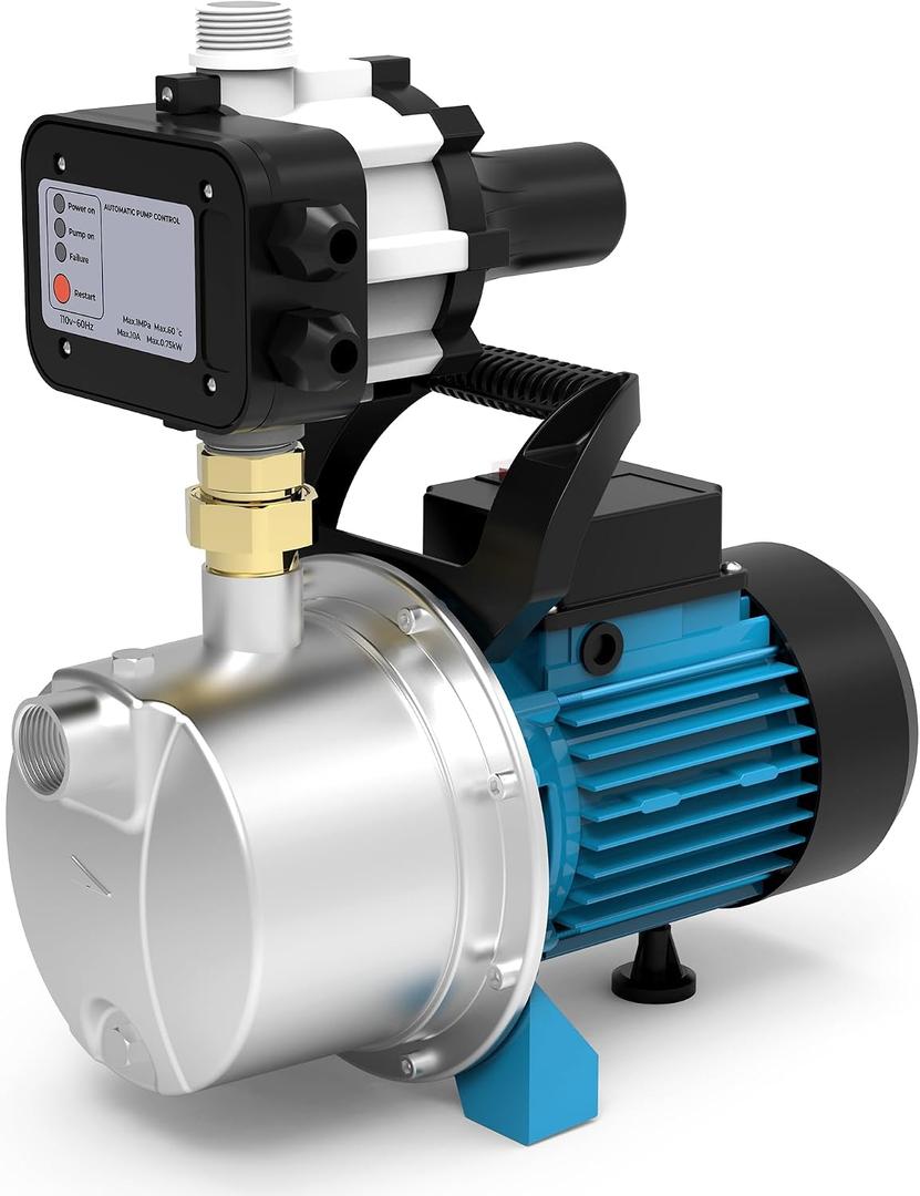 LEO 1.5 HP Water Pressure Booster Pump for Home with Smart Controller Automatic, 1200 GPH Self-Priming Shallow Well Jet Pump 110V, 164 FT Garden Sprinkler Water Transfer Pump Stainless Steel