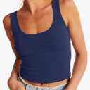 Artfish Women's Scoop Neck Sleeveless Knit Ribbed Fitted Casual Crop Tank Top Size L