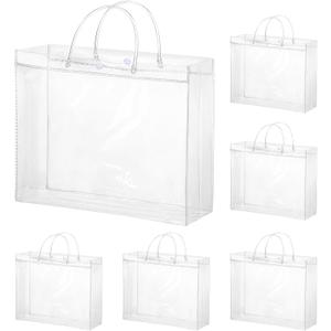woric 6 Pack Large Clear Gift Bags with Handle, 11.8"X3.9"x9.8" Plastic Christmas Gift Bags Shopping Bag for Small Business Gifts Party Favors Stocking Stuffers