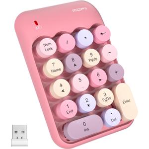 MOFII Wireless Number Pads - Pink Numeric Keypad 18 Keys USB 2.4G Round Keycap Colorful Extensions Keypads, Financial Accounting Portable Numpad 10 Key for Laptop/PC/Notebook/Surface Pro (Colorful Pink)