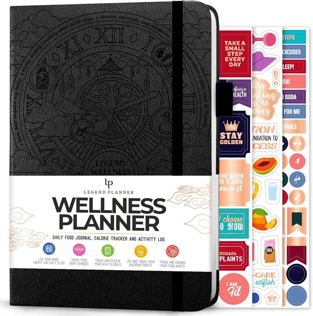 Legend Wellness Planner & Food Journal  Daily Diet & Health Journal with Weight Loss, Measurement & Exercise Trackers  Lifestyle & Nutrition Diary  Lasts 6 Months, A5 size  Black