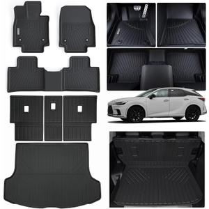 Floor Mats & Trunk Mat & Backrest Mat for 2023 2024 2025 Lexus RX RX350 RX350h RX500h (Not for RX450h&PHEV),TPE 2 Rows Car Floor Liners & Cargo Liners Covering The Backrest