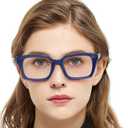 MARE AZZURO Oversized Reading Glasses Women Retro Square Readers 100 125 150 175 200 225 250 275 300 350 400 500 600 (Solid Blue, 4.0)