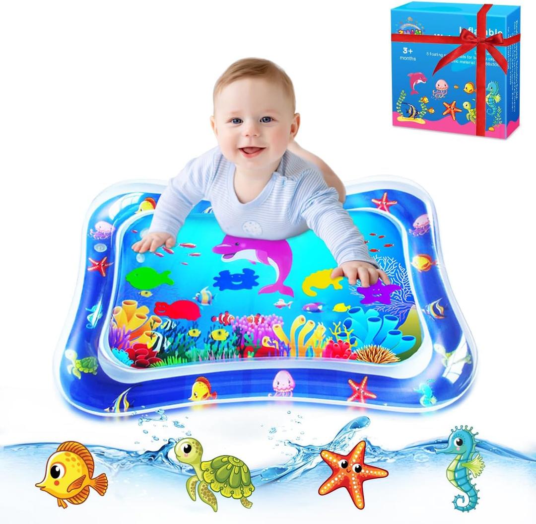 ZMLM Baby Tummy Time Water Mat for Babies: Baby Toys Gifts for Newborn Infant 3 6 9 12 Month Boy Girl Inflatable Activity Playmat Sensory Mat Toddler Belly Time Pat Indoor Summer Gifts (Blue)