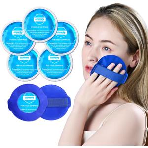 samply Small Gel Ice Packs for Boo Boos, Cold Packs for Injuries Reusable Pain Relief, Headaches and Toothaches,Eyes, Face, 5 Pack Mini Round Ice Packs with 2 Covers for Cold Compress