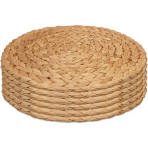 Round Woven Placemats Set of 6Rattan Placemats Natural Hand-Woven Water Hyacinth Placemats Farmhouse Weave Place Mats Table Mats for Dining, Table,Kitchen,Wedding