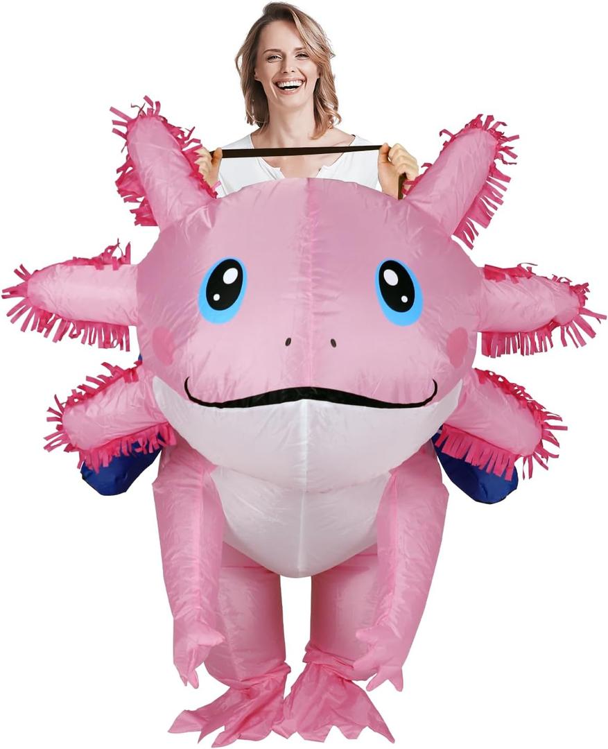 Axolotl Inflatable Costume Halloween Blow Up Costume adult axolotl costume for Holiday Party Cosplay Pink (Pink)
