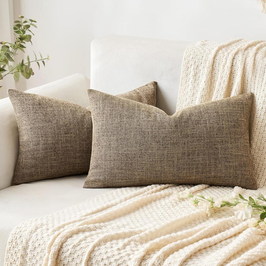 MIULEE Pack of 2 Decorative Linen Burlap Pillow Covers Farmhouse Boho Accent Pillowcases for Sofa Car Couch Bedroom Living Room Decor 12x20 Inch Brown