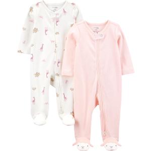 Simple Joys by Carter's Baby Girls' Cotton Footed Sleep and Play, Pack of 2 (Newborn, Pink Giraffe)