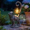 Standing Cat Garden Statue Candle Holder for Outdoor Garden Patio and Indoor Decor for Cat Lovers Women and Home Ambiance Brass