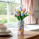 115 Pcs Easter Table Centerpieces with 15 Colorful Artificial Tulip and 100 Pastel Lightweight Multicolor Eggs Vase Filler Easter Table Decors for Spring Home Centerpiece Decor