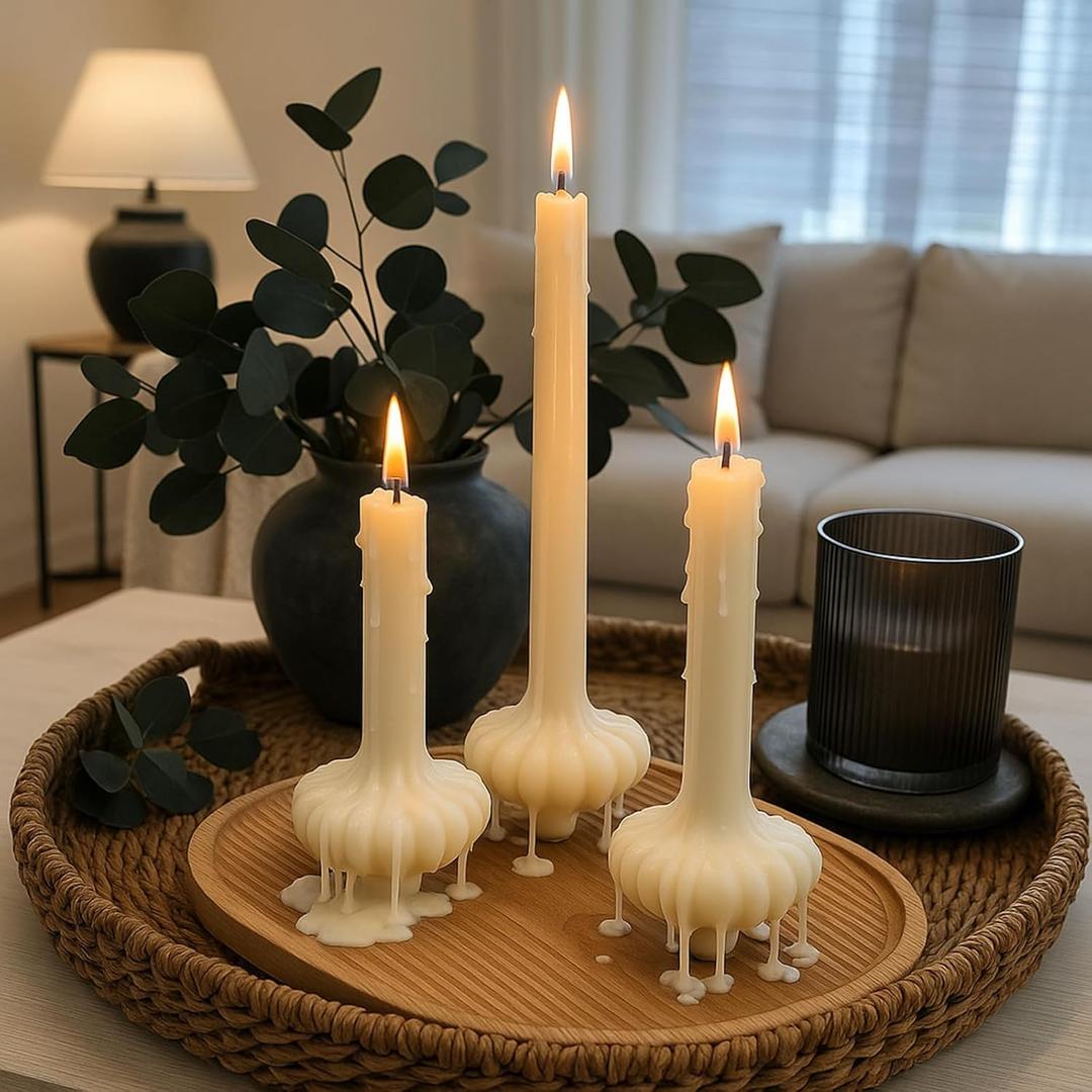 Set of 3 Fall Pumpkin Base Candle, Fall Candle Beautiful Handmade Pumpkin Candles, Thanksgiving Housewarming Gift, Living Rooms, Coffee Table, Halloween Bathroom Decorative(White)