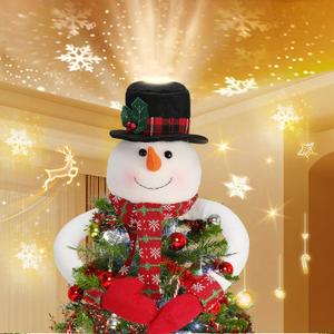 SunArtHome Christmas Snowman Tree Topper Projector  Lighted Snowman Hat with Rotating LED Snowflake Projection, Unique Holiday Tree Decoration for Christmas Party, Home Festive Décor