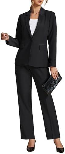 LookbookStore Pant Suits for Women Dressy 2 Piece Blazer and High Rise Straight Leg Pants Sets Business Casual Outfits L