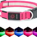 Vizpet LED Dog Collar, Light Up Dog Collar Adjustable USB Rechargeable Super Bright Safety Light Glowing Collars for Dogs (Small, Pink) (Small[11.02-15.74 inch/28-40cm])