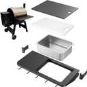 Upgraded Folding Front Shelf Accessories for Traeger Pro 22, Pro 575, Ironwood 650, BAC362, All-in-One Grill Table with Works Cutting Board,Basin,5 Hooks, Steel Grill Accessory for Food Prep & Storage