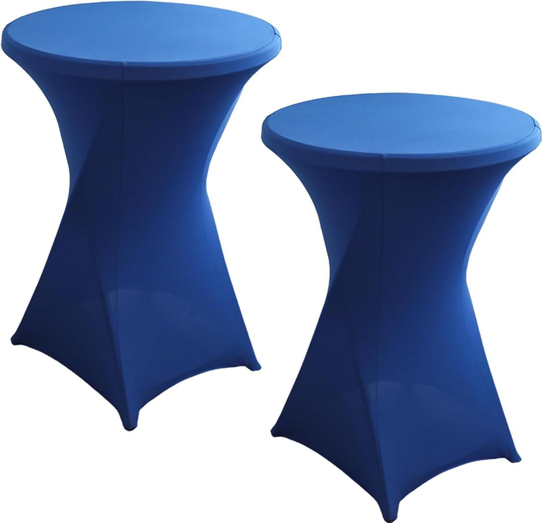 Rakila 2 Pack 43x32 Inch Spandex Round Tablecloth Cocktail Royal Blue Table Covers Fitted Stretch Tablecloth for Wedding, Banquet, Party, Birthday