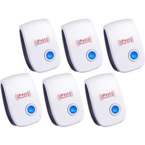 Ultrasonic Pest Repeller (6 Packs) Indoor Plug-in Gadget, can Repel Mosquitoes, Bed Bugs, Cockroaches, Spiders, mice, Bats, Birds, Flies, Mosquitoes, Fleas, Rodents, White, 6.9x4.9x2.75 Inch
