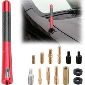 BESULEN Car Short Antenna, 4.7 Inch Carbon Fiber American Flag Aluminum Auto Radio Antenna for AM/FM Reception, Universal Replacement Car Antenna with 9 Adapters, 2 Screws, 2 Rubber Rings
