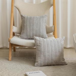 Home Brilliant Gray Pillow Covers 20 x 20 Striped Throw Pillow Covers Corduroy Decorative Pillow Covers for Sofa Balcony Patio Couch, Set of 2, 20x20 inch, Light Grey