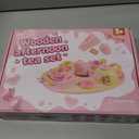 Wooden Tea Sets for Toddlers 3-5, Tea Party Set for Little Girls 4-6, Toddler Tea Set with Teacups, Dessert Food Items and Tray, Birthday Gift for Kids Aged 3-6